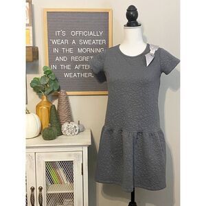 Hanna Andersson Gray Quilted Dress with Accent Bow Girls Size 150 UK